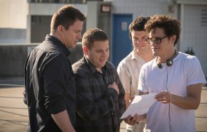 BTS/ Directors PHIL LORD and CHRIS MILLER rehearse with Hill/Tatum